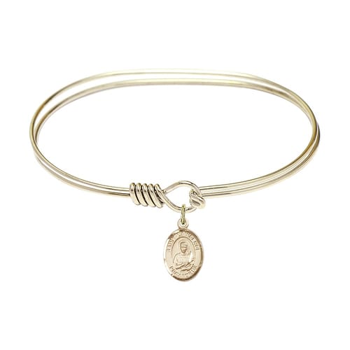 Adult 7&amp;quot; Oval Gold Plated Bangle Bracelet with St. Lawrence Medal Charm