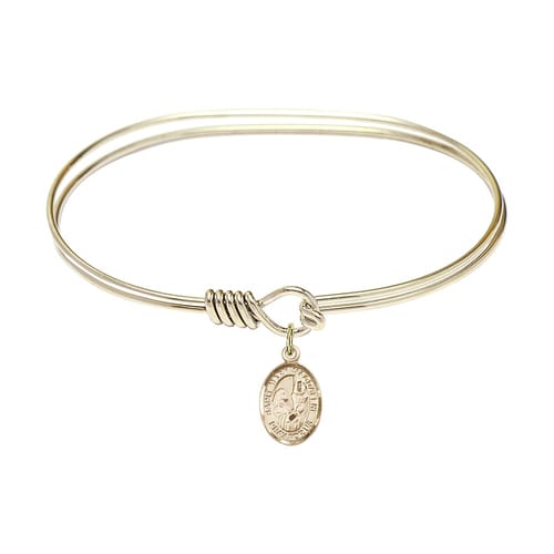Adult 7&amp;quot; Oval Gold Plated Bangle Bracelet with St. Mary Magdalene Medal Charm