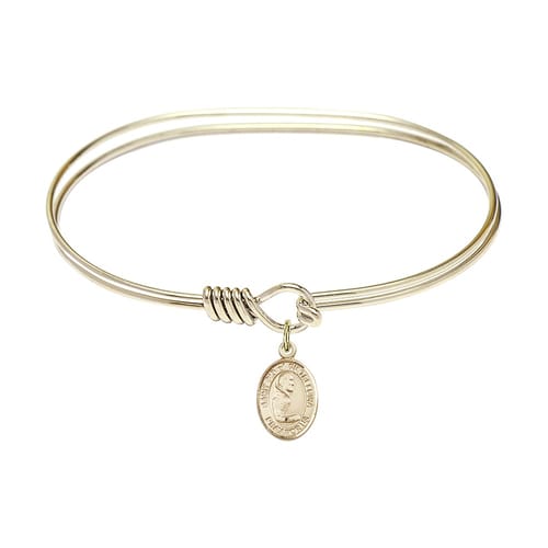 Adult 7&amp;quot; Oval Gold Plated Bangle Bracelet with St. Pio of Pietrelcina Medal Charm