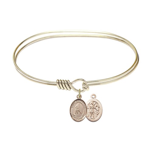 Adult 7&amp;quot; Oval Gold Plated Bangle Bracelet with St. Sebastian-Ice Hockey Medal Charm