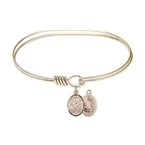 Adult 7&amp;quot; Oval Gold Plated Bangle Bracelet with St. Cecilia - Marching Band Medal Charm