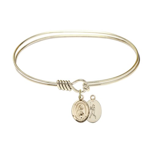 Adult 7&amp;quot; Oval Gold Plated Bangle Bracelet with St. Rita - Baseball Medal Charm
