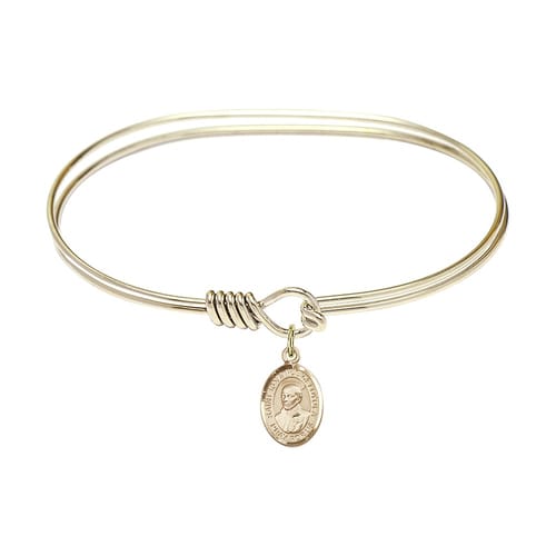 Adult 7&amp;quot; Oval Gold Plated Bangle Bracelet with St. Ignatius of Loyola Medal Charm