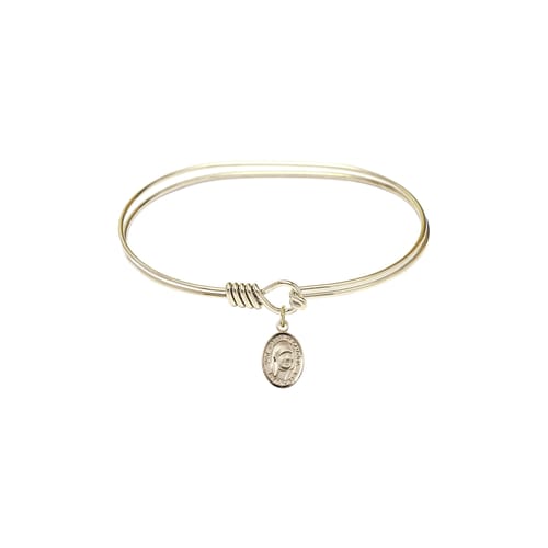 Adult 7&amp;quot; Oval Gold Plated Bangle Bracelet with Saint Teresa of Calcutta Medal Charm