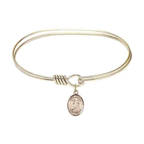 Adult 7&amp;quot; Oval Gold Plated Bangle Bracelet with St. Rocco Medal Charm
