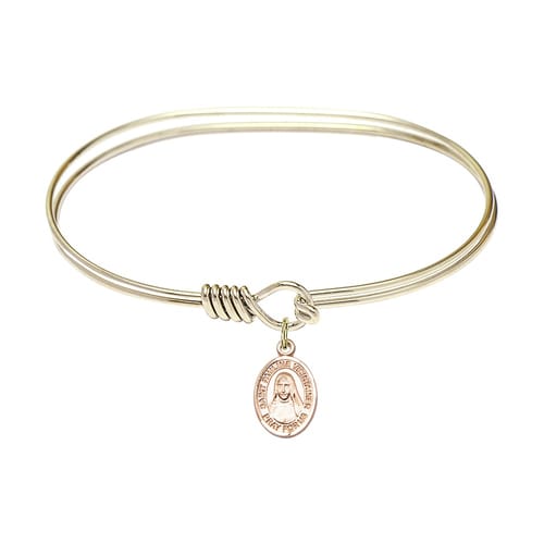 Adult 7&amp;quot; Oval Gold Plated Bangle Bracelet with St. Pauline Visintainer Medal Charm