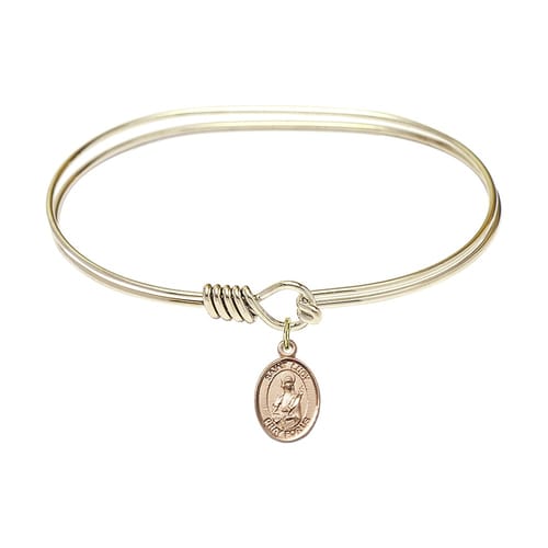 Adult 7&amp;quot; Oval Gold Plated Bangle Bracelet with St. Lucy Medal Charm
