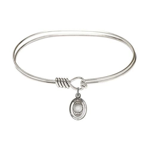 Adult 7&amp;quot; Oval Rhodium Plated Bangle Bracelet with Baptism Charm