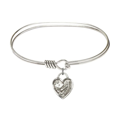 Adult 7&amp;quot; Oval Rhodium Plated Bangle Bracelet with Graduation Heart Charm