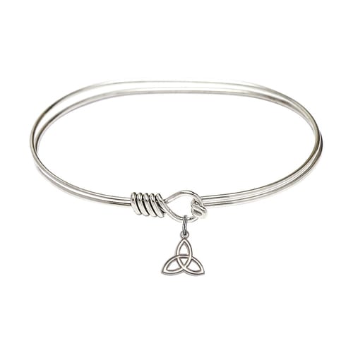 Adult 7&amp;quot; Oval Rhodium Plated Bangle Bracelet with Trinity Irish Knot Charm