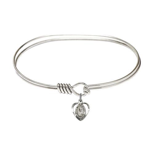 Adult 7&amp;quot; Oval Rhodium Plated Bangle Bracelet with Scapular Charm