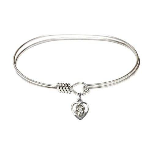 Adult 7&amp;quot; Oval Rhodium Plated Bangle Bracelet with Guardian Angel Charm