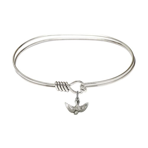 Adult 7&amp;quot; Oval Rhodium Plated Bangle Bracelet with Holy Spirit Charm