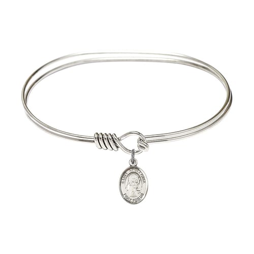 Adult 7&amp;quot; Oval Rhodium Plated Bangle Bracelet with St. Apollonia Medal Charm