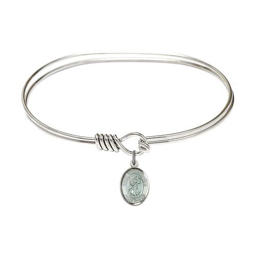 Adult 7&amp;quot; Oval Rhodium Plated Bangle Bracelet with St. Christopher Medal Charm