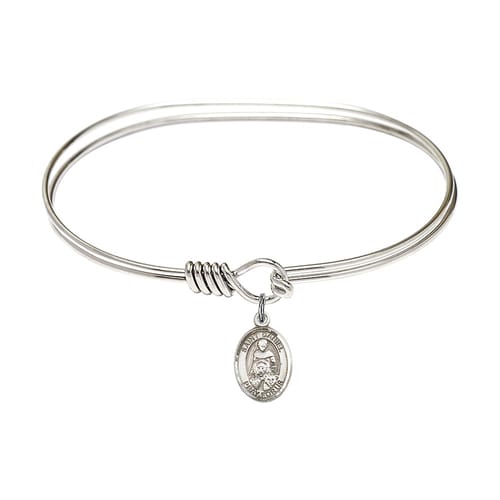 Adult 7&amp;quot; Oval Rhodium Plated Bangle Bracelet with St. Daniel Medal Charm