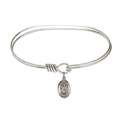 Adult 7&amp;quot; Oval Rhodium Plated Bangle Bracelet with St. James the Greater Medal Charm