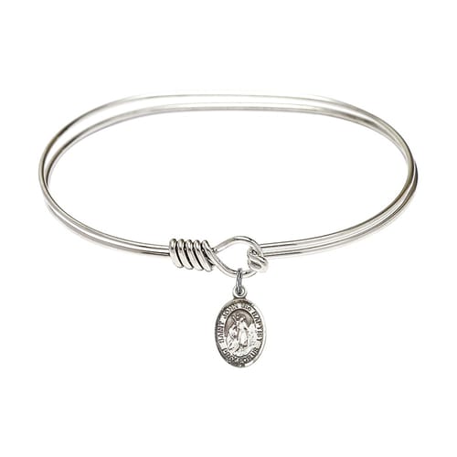 Adult 7&amp;quot; Oval Rhodium Plated Bangle Bracelet with St. John the Baptist Medal Charm