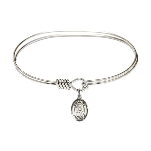 Adult 7&amp;quot; Oval Rhodium Plated Bangle Bracelet with St. Louise de Marillac Medal Charm