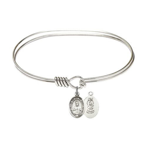 Adult 7&amp;quot; Oval Rhodium Plated Bangle Bracelet with Scapular Charm