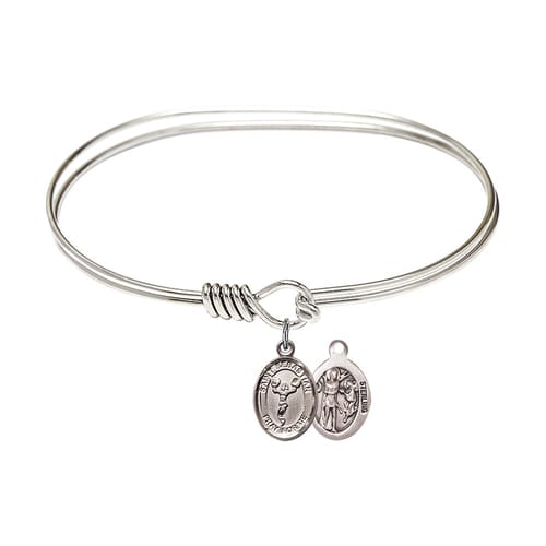 Adult 7&amp;quot; Oval Rhodium Plated Bangle Bracelet with St. Sebastian-Cheerleading Medal Charm