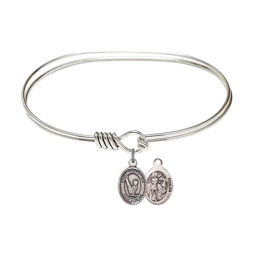 Adult 7&amp;quot; Oval Rhodium Plated Bangle Bracelet with St. Sebastian-Gymnastics Medal Charm