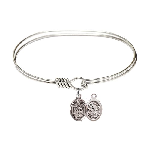 Adult 7&amp;quot; Oval Rhodium Plated Bangle Bracelet with St. Cecilia - Choir Medal Charm