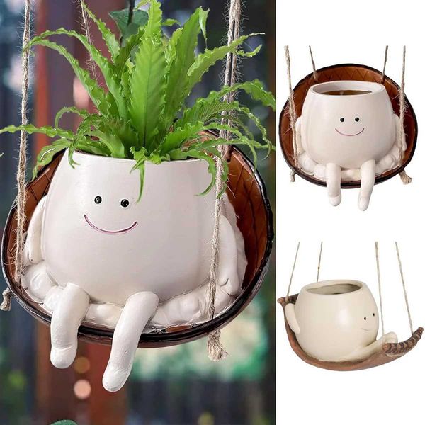 Planters Pots Swing Face Planter Pot Planting Container Resin Wall Flowerpot Plant Growing Bowls Succulent Pots Nursery Supplies Garden Deco