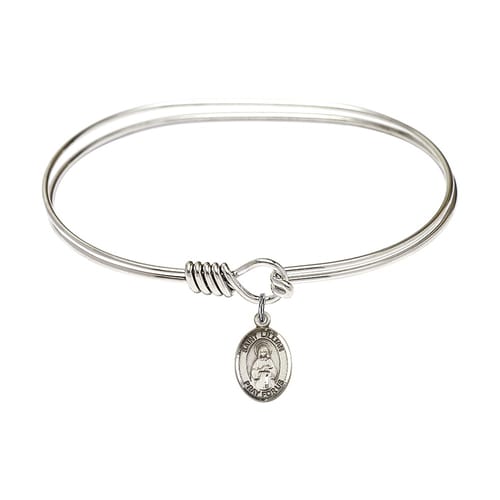 Adult 7&amp;quot; Oval Rhodium Plated Bangle Bracelet with St. Lillian Medal Charm