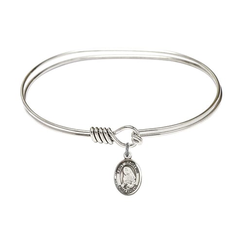 Adult 7&amp;quot; Oval Rhodium Plated Bangle Bracelet with St. Madeline Sophie Barat Medal Charm