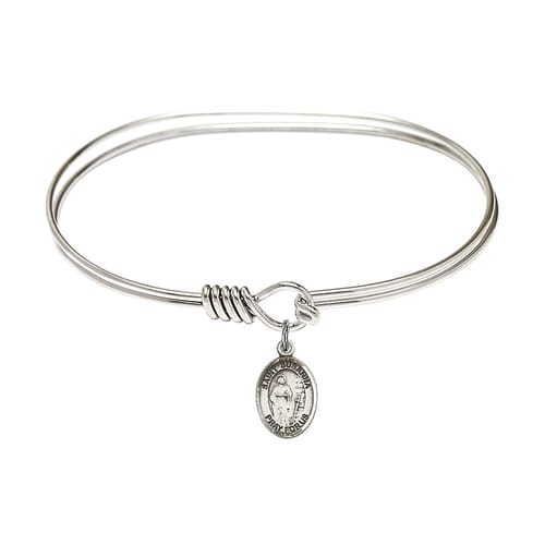 Adult 7&amp;quot; Oval Rhodium Plated Bangle Bracelet with St. Susanna Medal Charm