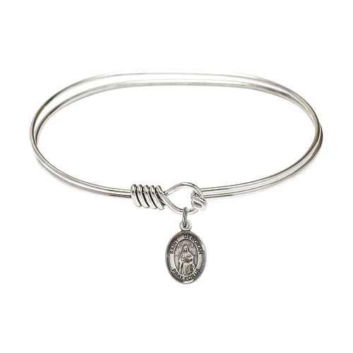 Adult 7&amp;quot; Oval Rhodium Plated Bangle Bracelet with St. Deborah Medal Charm