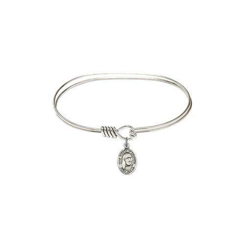 Adult 7&amp;quot; Oval Rhodium Plated Bangle Bracelet with Saint Teresa of Calcutta Medal Charm