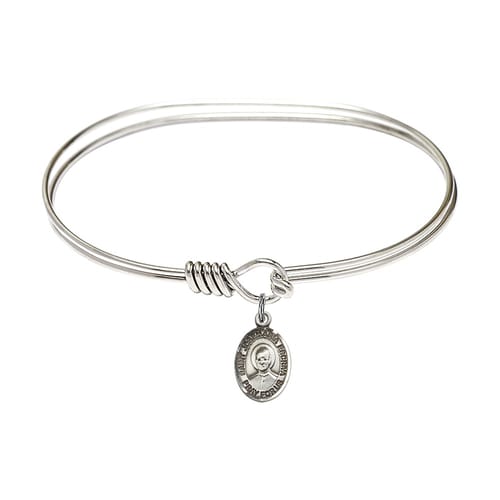 Adult 7&amp;quot; Oval Rhodium Plated Bangle Bracelet with St. Josemaria Escriva Medal Charm