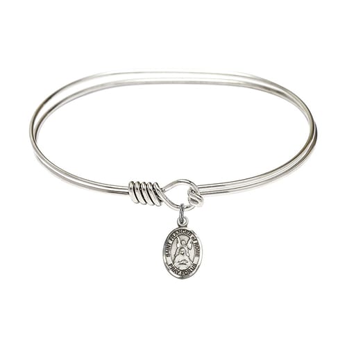 Adult 7&amp;quot; Oval Rhodium Plated Bangle Bracelet with St. Frances of Rome Medal Charm