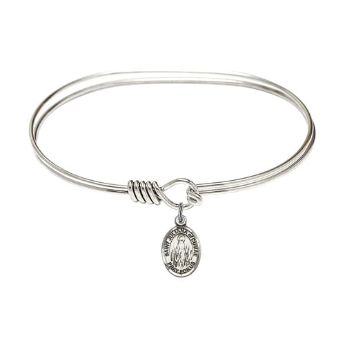 Adult 7&amp;quot; Oval Rhodium Plated Bangle Bracelet with St. Juliana of Cumae Medal Charm