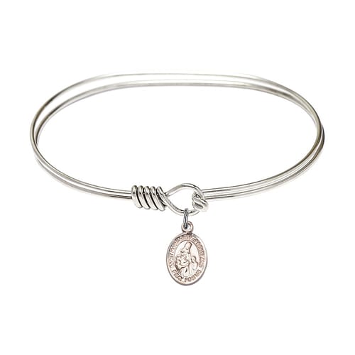Adult 7&amp;quot; Oval Rhodium Plated Bangle Bracelet with St. Margaret of Scotland Medal Charm