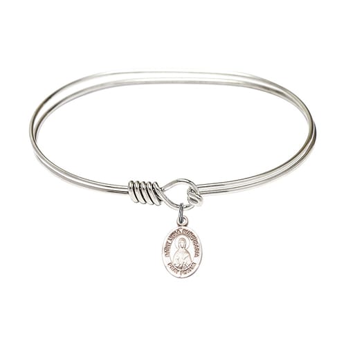 Adult 7&amp;quot; Oval Rhodium Plated Bangle Bracelet with St. Lydia Purpuraria Medal Charm