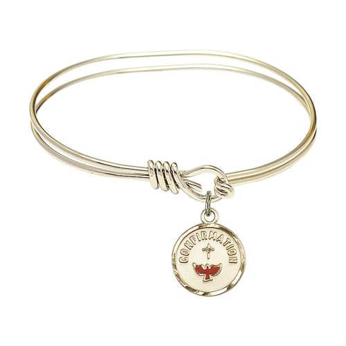 Youth 5 3-4&amp;quot; Gold Plated Bangle Bracelet with Confirmation Charm