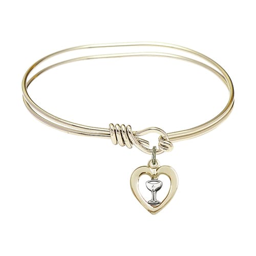 Youth 5 3-4&amp;quot; Gold Plated Bangle Bracelet with Heart - Chalice Charm