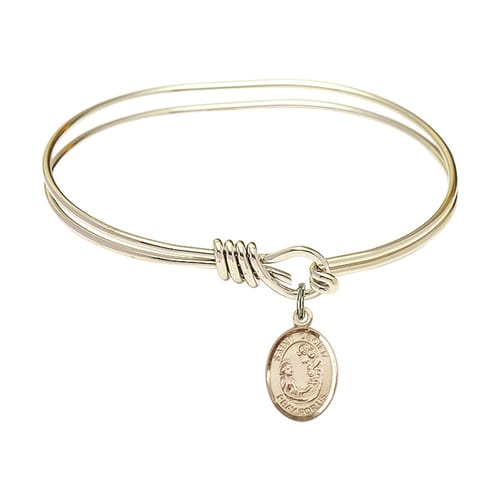 Youth 5 3-4&amp;quot; Gold Plated Bangle Bracelet with St. Cecilia Medal Charm