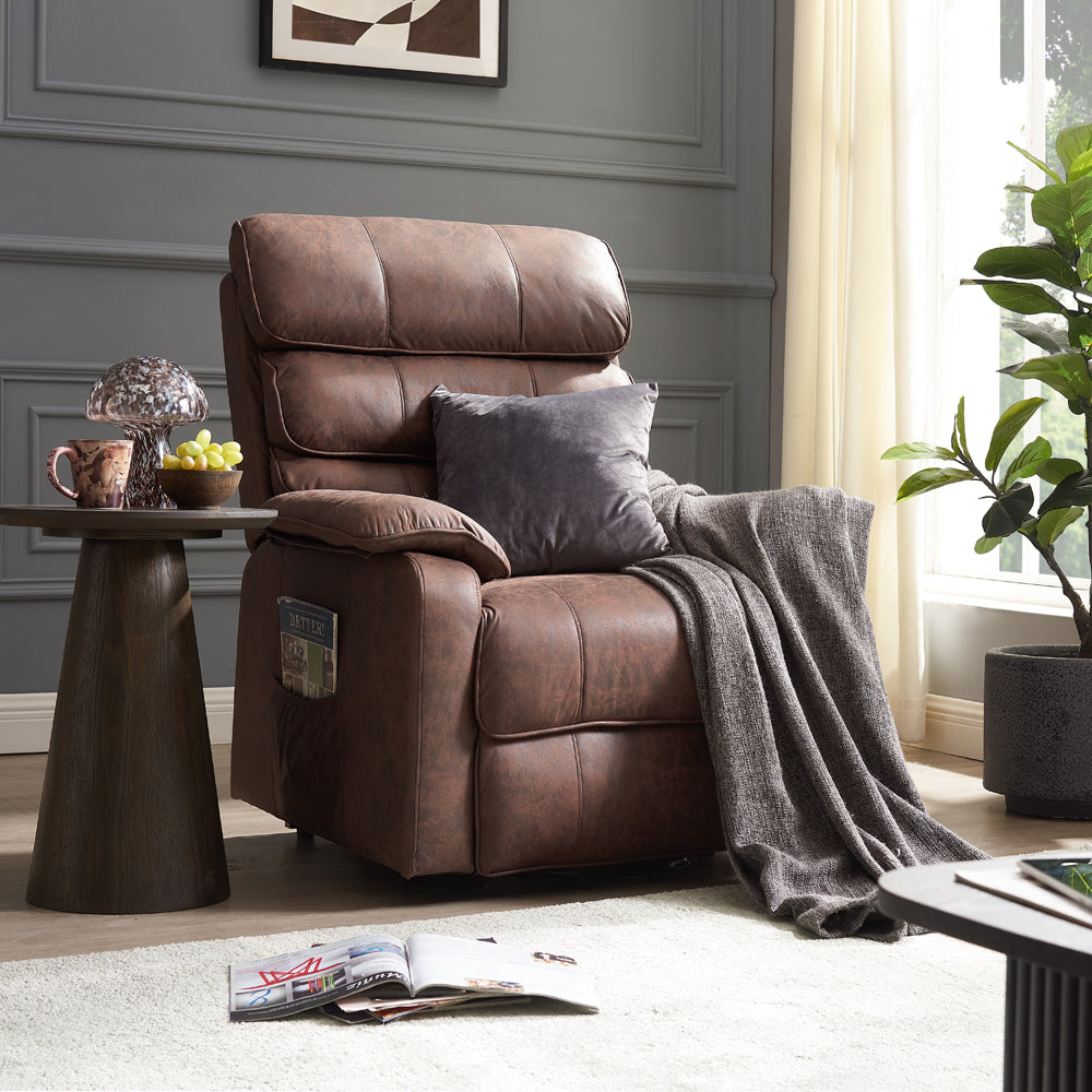 Blair Electric Recliner Lift And Tilt Riser Armchair Air Leather, Brown