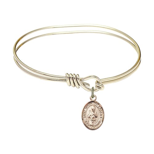 Youth 5 3-4&amp;quot; Gold Plated Bangle Bracelet with St. Simon the Apostle Medal Charm