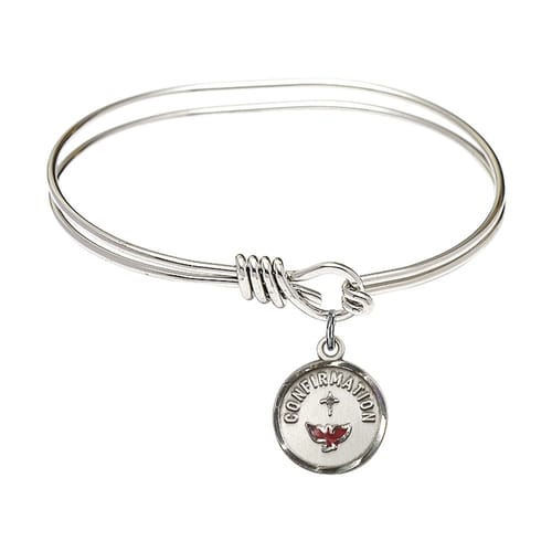 Youth 5 3-4&amp;quot; Rhodium Plated Bangle Bracelet with Confirmation Charm