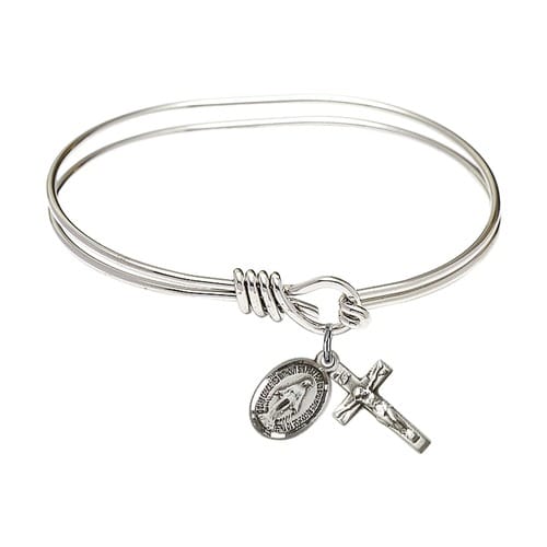 Youth 5 3-4&amp;quot; Rhodium Plated Bangle Bracelet with Miraculous-Crucifix Charm