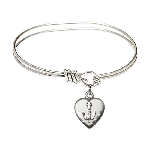 Youth 5 3-4&amp;quot; Rhodium Plated Bangle Bracelet with Heart - Confirmation Charm
