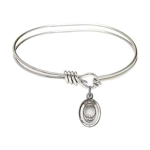 Youth 5 3-4&amp;quot; Rhodium Plated Bangle Bracelet with Baptism Charm
