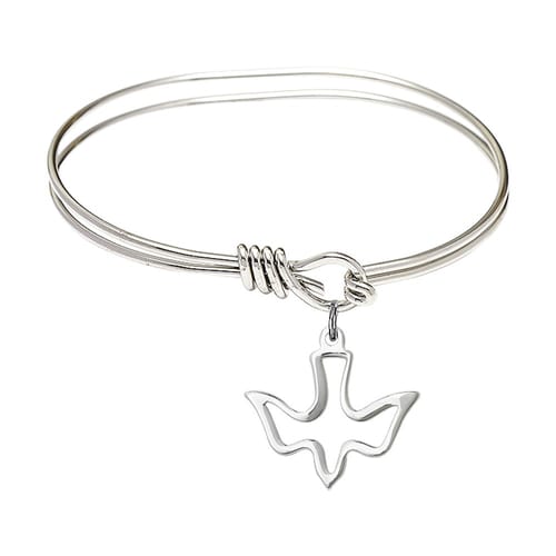Youth 5 3-4&amp;quot; Rhodium Plated Bangle Bracelet with Holy Spirit Medal Charm