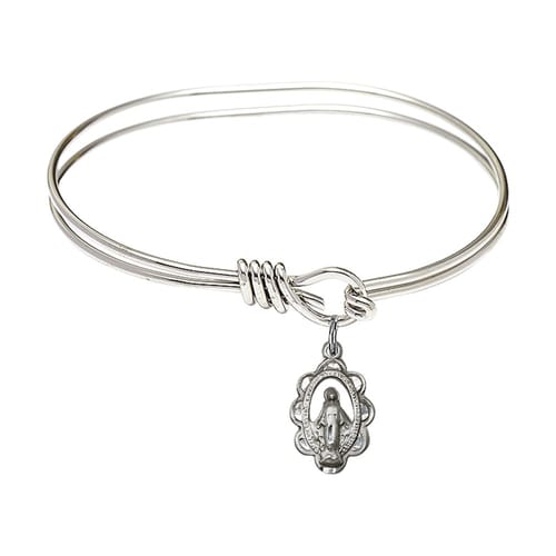 Youth 5 3-4&amp;quot; Rhodium Plated Bangle Bracelet with Miraculous Charm