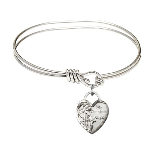 Youth 5 3-4&amp;quot; Rhodium Plated Bangle Bracelet with Guardian Angel Heart Charm